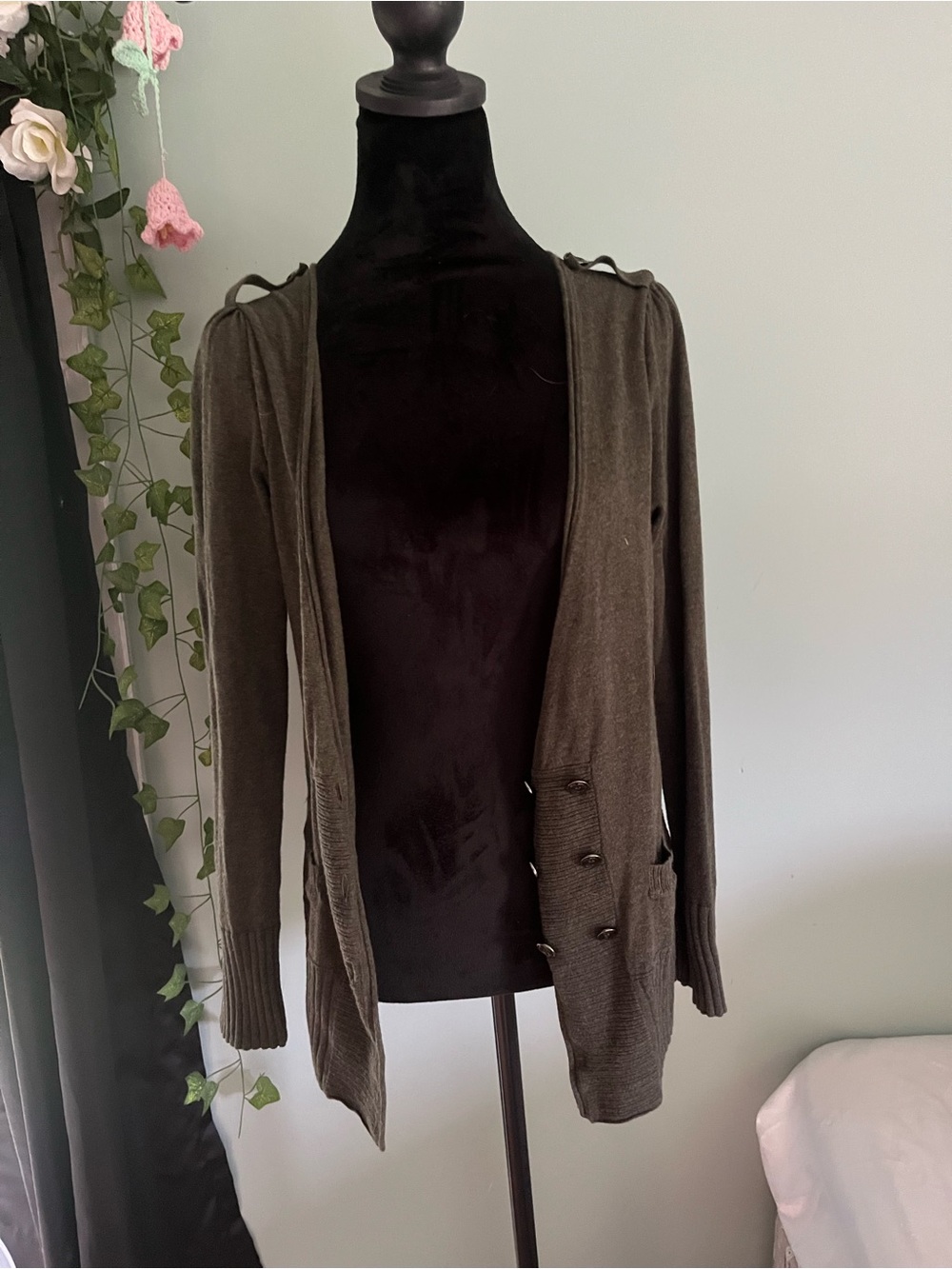 Rubbish Olive Green Open-Front Ribbed Cardigan